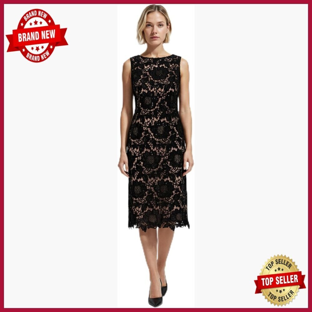 Sleeveless Lace Midi Dress, Slim Fit, Sheath Silhouette, Formal Occasion